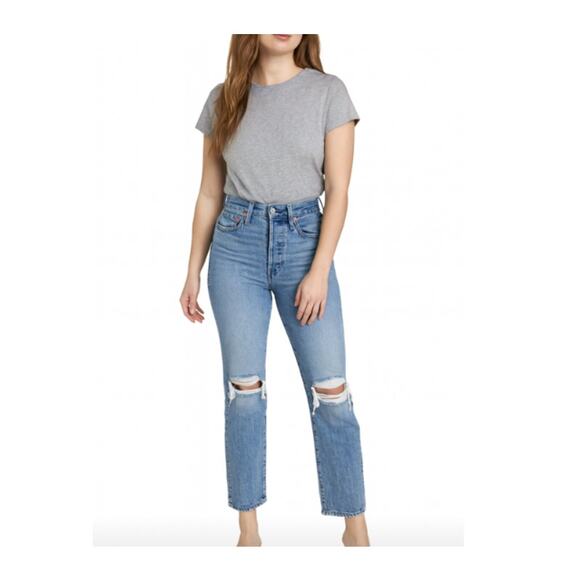 Levi's SZ 29 (SZ 8) Premium Denim Wedgie Straight Jeans Distressed Knees S40197 - Picture 1 of 6
